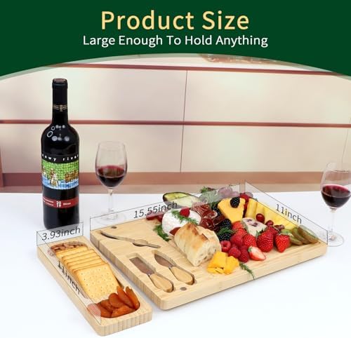 Premium Bamboo Cheese and Charcuterie Board Set - Large Wooden Serving Tray with Hidden Knife Storage, Cheese Knives & Forks - Perfect for Cheese, Meats, Fruits - Ideal Gift for Parties & Holidays - Image 5