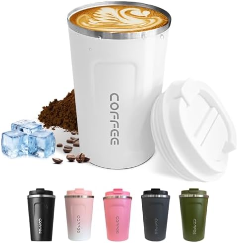 SPLMIFA Travel Coffee Mugs Leak-Proof, Reusable Coffee Cups with Lids, Stainless Steel Vacuum Insulated Coffee Tumblers, Thermal Insulation Cups for Men and Women Hot & Cold Drinks(2nd-White, 17OZ) by SPLMIFA