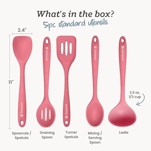 Starpack Stir and Serve Silicone Cooking Utensils Set (5-Piece, 11") - LFGB Non Toxic, 600°F Heat Resistant, BPA-Free - One-Piece Seamless, Dishwasher Safe - for Nonstick Cookware, Earthy Pink - Image 3