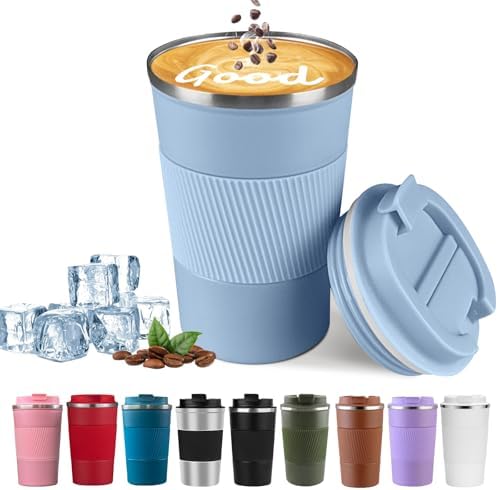 Insulated Travel Coffee Mug, Stainless Steel Coffee Cup with Leakproof Lid by YINBAOGE