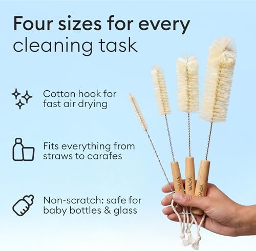 Vove Bottle Brush Set, 4 Natural Sisal Brushes with Bamboo Handles - Image 4
