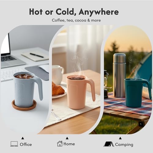 zoeynex Reusable Plastic Cups (12 oz) - Set of 4 | Unbreakable Plastic Coffee Mugs with Handles | Dishwasher and Microwave Safe | BPA Free & Eco-Friendly | Ideal Drinking Cups for Kitchen - Image 6