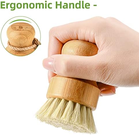 SUBEKYU Bamboo Dish Scrub Brush,Produce Brush,3 Pack with Ceramic Holder - Image 5