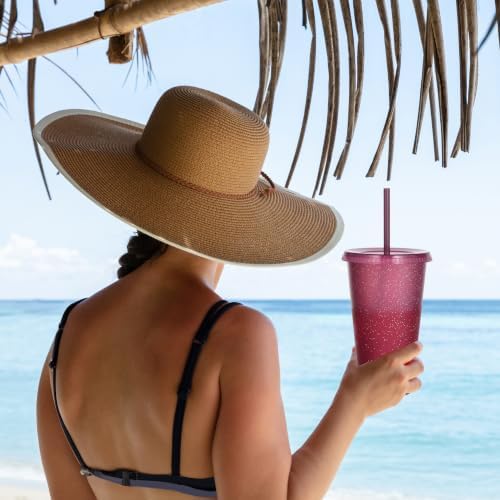 Color Changing Cups, 5 Pack 24oz Plastic Tumblers, Reusable Iced Coffee & Smoothie Cups with Lids and Straws for Parties and Travel (Cranberry, 24 Pcak) - Image 5