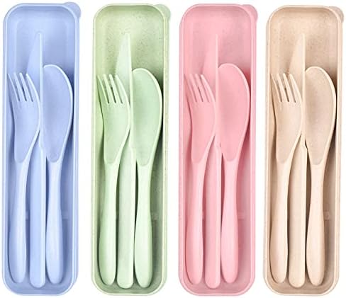 4 Sets Travel Utensils with Case, Reusable Cutlery Set for Lunch Box by Lnrkai