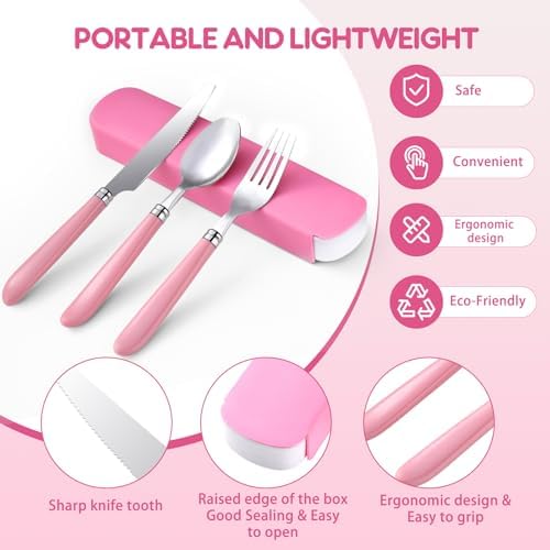 Reallnaive 24 Sets Portable Travel Utensils Set with Case Bulk Reusable Stainless Steel Silverware Travel Cutlery Lunch Tableware Portable Spoon Knife Forks Dinnerware Cutlery for Adults Camping - Image 3