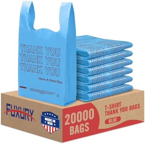 Fuxury 20000 (20K) Count Blue Plastic Thank You Bags 11.5 x 6.5 x 21, Grocery, Take Out, To Go, Retail Shopping T-shirt Bags in Bulk (Made in USA) by Fuxury