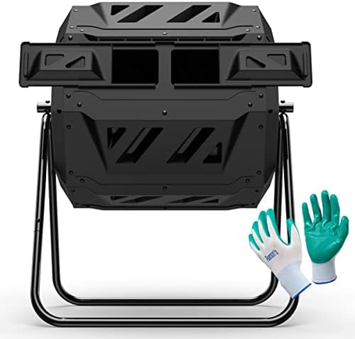 Compost Tumbler Bin Composter Dual Chamber 43 Gallon (Bundled with Pearson's Gardening Gloves) by NazhuraGoodCompanionAtHome