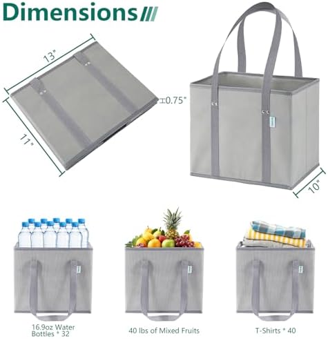 Reusable Grocery Bags Foldable 4-Pk, Heavy Duty Large Reusable Shopping Bags with Handles, Collapsible Tote - Image 3