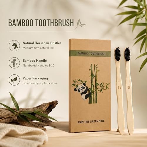 Horsehair Bamboo Toothbrush 10 Pack Plastic Free Numbered Set - Image 7
