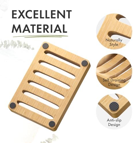AmazerBath Soap Holder Soap Dish, Bamboo Soap Dish, 2 Pack Wood Bar Soap Holder for Shower, Trays Self Draining, Soap Saver for Shower, Bathroom, Kitchen(Natural Color) - Image 4