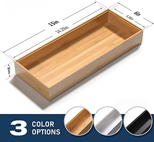 VeyFey Bamboo Drawer Organizer, Stackable Utensil Organizer for Kitchen, Bamboo Storage Box Wood Silverware Tray for Drawer 15" x 6" x 2" Set of 2 - Image 6