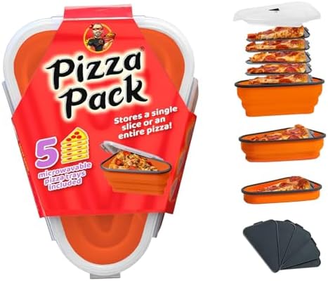 PIZZA PACK The Perfect Reusable Pizza Storage Container with 5 Microwavable Serving Trays - BPA-Free Adjustable Pizza Slice Container to Organize & Save Space, Orange by PizzaPack%E2%84%A2