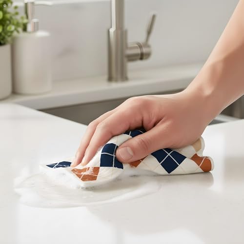 Swedish Dishcloths for Kitchen 6-Pack - Reusable Paper Towel Replacement Sponge Cloths - Bold Argyle Pattern - Eco-Friendly Cellulose and Cotton - Image 2