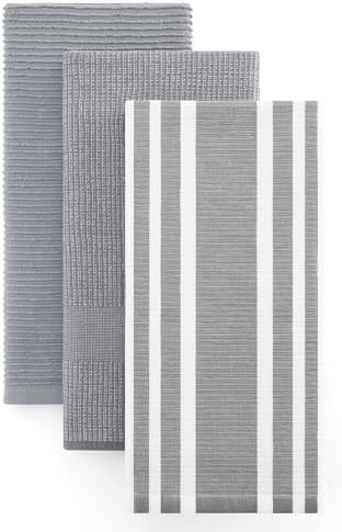 Homaxy Cotton 380 GSM Premium Kitchen Towels, 18"x 28", 3 Pack, Grey by Homaxy