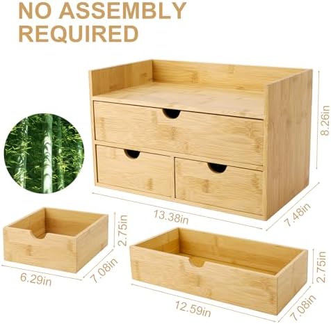 Charmewooden Bamboo Desk Organizer With Drawers Countertop Drawers Counter Storage Box Corner Desk Organizer for Home Office No Assembly Required - Image 2