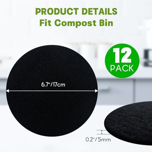 12 Pack - 6.7 Inch Round Compost Bin Charcoal Filters,Extra Thick Activated Carbon Charcoal Filters for Longer Lasting Odor Control, Fits Countertop and Home Bucket Kitchen Compost Bins (Refill)​ - Image 2