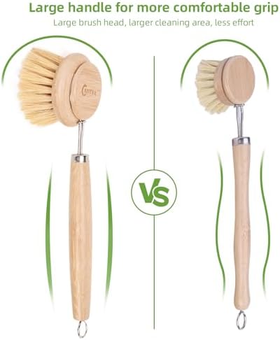 Bamboo Scrub Brush with Handle - Soft Bristles Non Toxic Dish Brush Compostable & Biodegradable Bamboo Dish Scrubber for Cookware Bowls and Plates Non-Stick Pans - Image 3