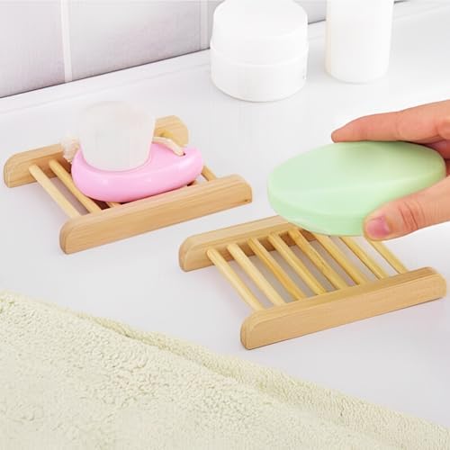 60 PCS Bamboo Soap Dish for Shower 3.3x3.5x0.7 Inch Wooden Soap Holder Self Draining Bamboo Soap Holder Handmade Wooden Soap Dish for Bar Soap Wood Soaps Tray for Bathroom, Shower, Kitchen - Image 4