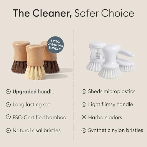 Vove Bamboo Kitchen Cleaning Set, Dish Brush, 2 Scrub Brushes, 2 Sponges - Image 5