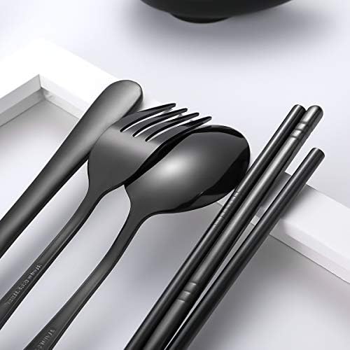 Travel Utensils,Reusable Silverware Set To Go Portable Cutlery Set with a Waterproof Carrying Case for Lunch Boxes Workplace Camping Picnic (Black) - Image 6