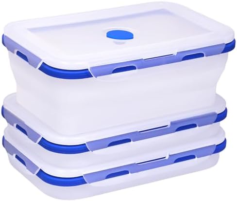 3 Pack Translucent Collapsible Silicone Food Storage Containers with Lids, 40.6oz Bento Lunch Boxes, for Kitchen, Office, Camping, Travel, BPA Free by FUSMYE