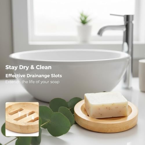 12 Pcs Round Wooden Soap Dishes, Wooden Soap Holders with Ventilation Holes, Soap Trays for Bars, Natural Color, Ideal for Bathroom and Kitchen Use - Image 3