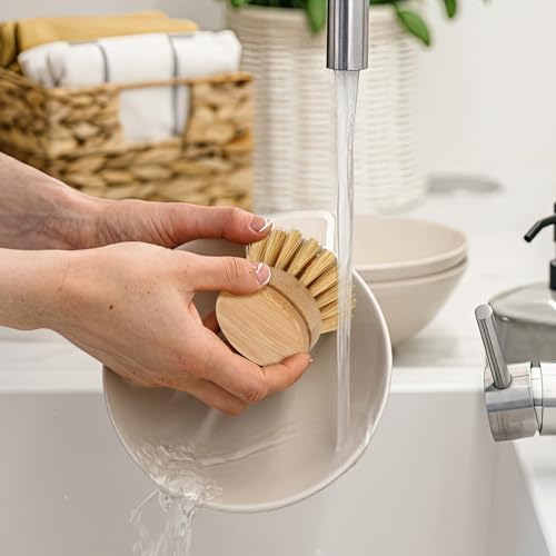 Bamboo Dish Brush, 6 Replacement Heads, Natural Washing Up Brushes Heads, Dish Scrub Brush Replacement Brush Refill, Soft Sisal Bristle Dish Scrubber, Brush for Kitchen Cleaning Pots Pans - Image 6