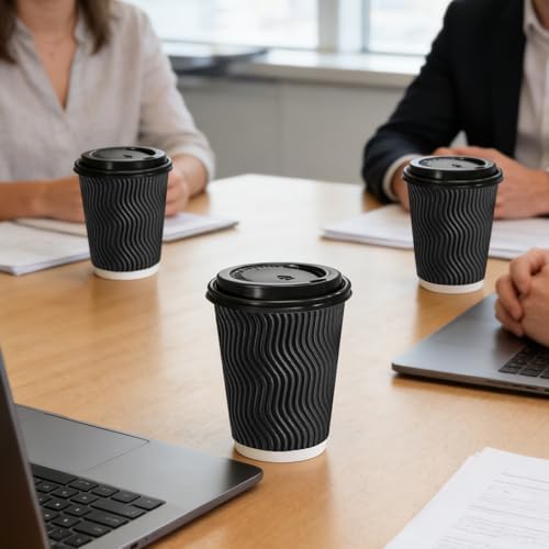 Lamosi 50 Pack 10 oz Coffee Cups with Lids, Disposable To Go Paper Cups - Image 6