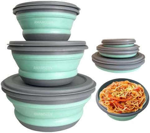 Collapsible Camping Bowl with Lid, Foldable Food Container by RMAMSCOV