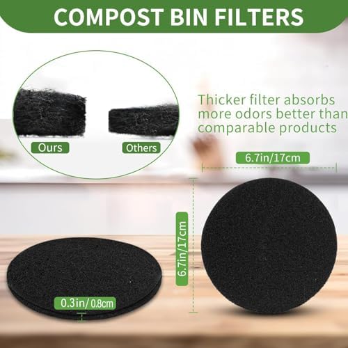 7.25 inch Compost Filters for Countertop Bin Saiqiang 12Pack Charcoal Filter for Kitchen Compost Bin Pail Replacement Filter Carbon Round Charcoal Filters for Compost Bucket - Image 3