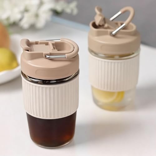Sivaphe Reusable Glass Ice Hot Coffee Cup 16 oz, Portable Travel Mug with Spill-Proof Lid and Thermal Sleeve for Home Office Blue - Image 4