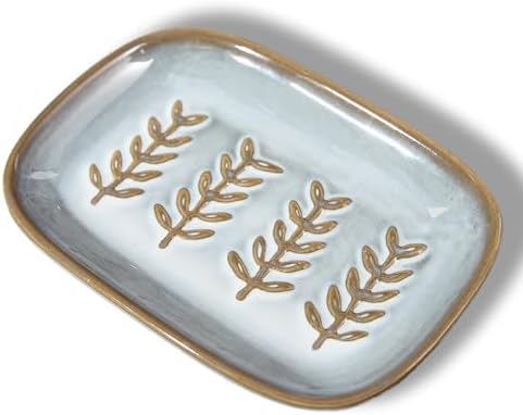HighHerz Aesthetic Ceramic Soap Dish for Shower, Soap Holder with Raised Relief, Shower Soap Dish for Shampoo Bar Or Sponge, Soap Saver for Bathroom, Kitchen, Sink, Decorative Soap Tray(Grey&White) - Image 2
