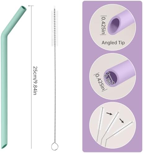 NiHome 6-Pack Wide Reusable Bent Silicone Straws for Smoothies, Milkshake - Image 6