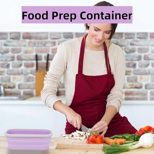 Collapsible Silicone Lunch Box with Lid and Spork, Leakproof Foldable Bento Box for Meal Prep, Travel, Camping, Microwave and Dishwasher Safe, 8.1 x 5.1 x 2.8 inches, Purple - Image 7