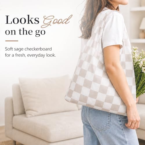 Checkered Reusable Grocery Shopping Bags 4 Packs, Cute Checkerboard Foldable Kitchen Large Nano Tote Bags - Image 6