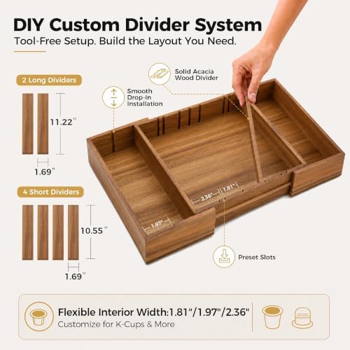 MinBoo Expandable Acacia Wood Coffee Pod Drawer Organizer - Image 3