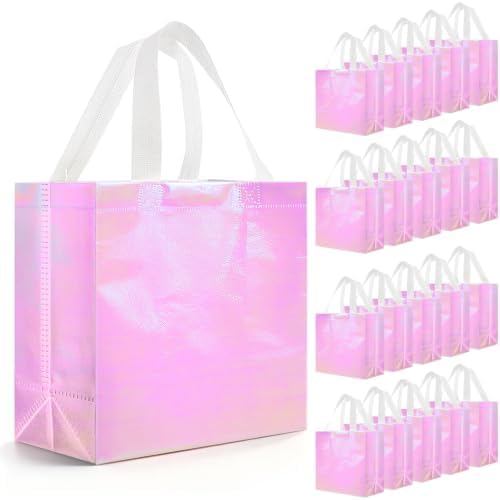 Eccliy 60 Pcs Reusable Gift Bags, Large, Holographic Pink by Eccliy