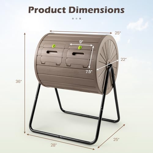 Goplus Compost Tumbler, 37.5 Gallon Large Outdoor Compost Bin w/Dual Chambers, 2 Lockable Doors, Efficient 360° Rotating Batch Composter for Garden Yard Farm Waste, Easy Assembly, BPA-Free (Coffee) - Image 7
