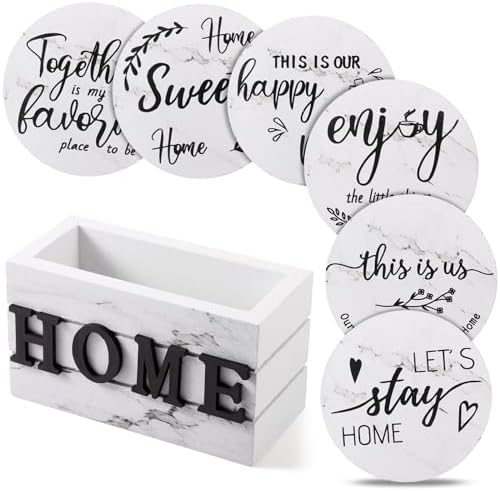 Queekay House Warming Gifts New Home Farmhouse Coasters Set of 6, Ivory by Queekay