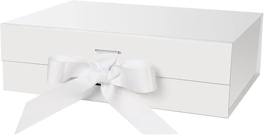 Gift Box with Lid for Presents 10.5x7.5x3.1 Inches with Ribbon and Magnetic Closure(1-Pack) (White)