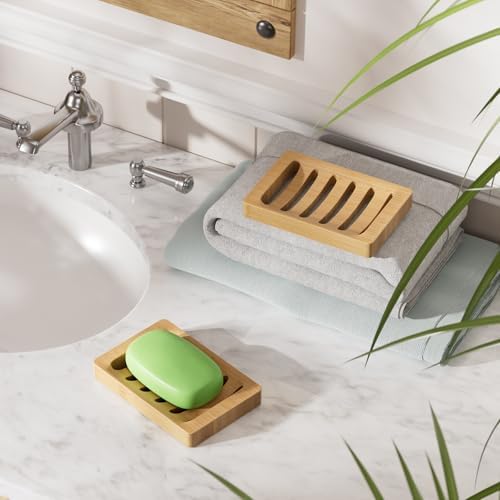AmazerBath Soap Holder Soap Dish, Bamboo Soap Dish, 2 Pack Wood Bar Soap Holder for Shower, Trays Self Draining, Soap Saver for Shower, Bathroom, Kitchen(Natural Color) - Image 6