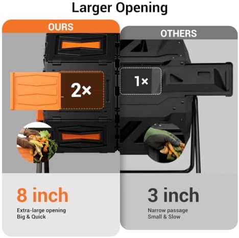 Marcytop Compost Tumbler, Easy Assemble & Efficient Outdoor Compost Bin, 45 Gallon/170 Liter Large Dual Chamber Rotating Composter for Garden, Kitchen, and Yard Waste, Orange Door - Image 3