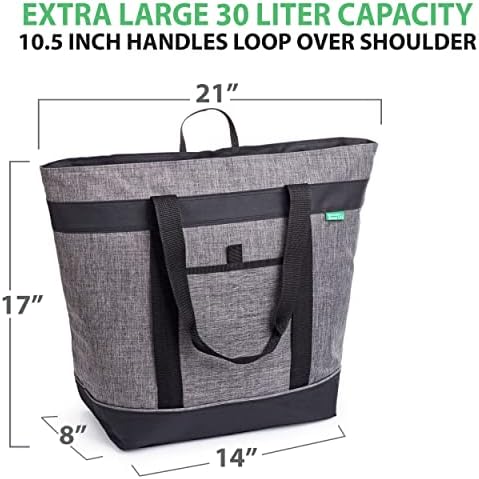Jumbo Insulated Cooler Bag, Heavy Duty Soft Insulated Grocery Bag, Charcoal - Image 2