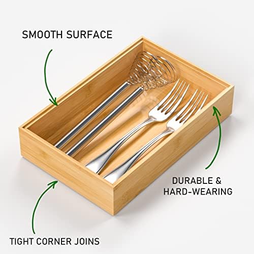 VeyFey Silverware Tray for Drawer, Stackable Kitchen Bamboo Drawer Organizer 9" x 6" x 2" Set of 2 - Image 2