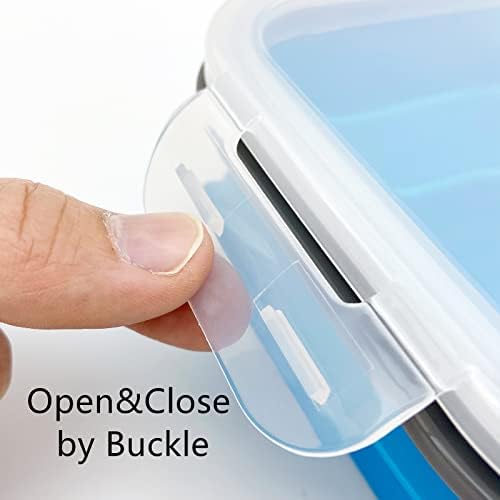 CARTINTS 900ml Collapsible Bowl With Plastic Lid for Camping, Silicone Lunch Container Set Includes Foldable Spoon, Space-Saving Travel Food Container, Microwave Freezer Safe, Blue - Image 7