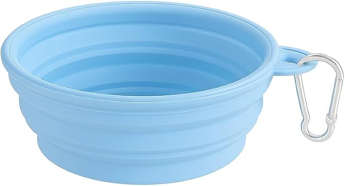 Collapsible Dog Bowl, Portable Silicone Pet Bowl with Clip for Travel, Hiking, and Outdoor Use (Green) (Blue)