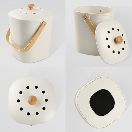 Compost Bin, LALASTAR Compost Bin Kitchen Counter with Lid, Made of Sustainable Bamboo Fiber, Odorless Indoor Compost Bin, 1 Gallon, Cream, Square - Image 6