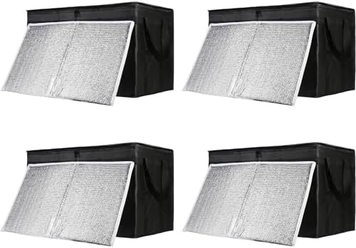 Insulated Food Delivery Bag with Hard Bottom, XXX-Large Insulated Reusable Grocery Cooler/Hot Bags, Tote Bag for Shopping/Travel, Black, 4-Pack by CIVJET