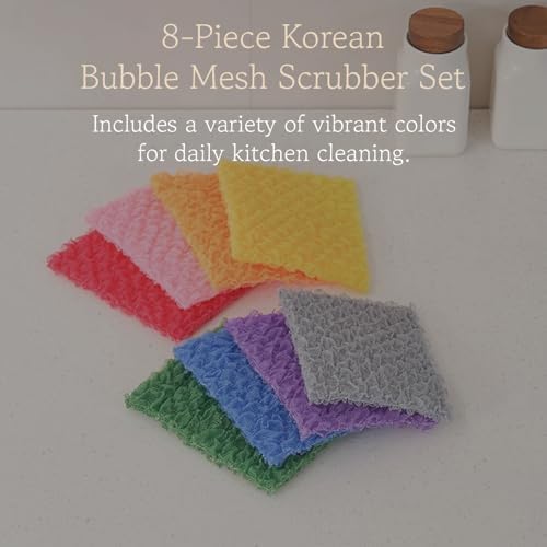 Korean Bubble Mesh Dish Scrubber, 8-Pack – Non-Scratch Kitchen Sponges, Quick-Drying Mesh Cleaning Cloths for Daily Dishwashing - Image 3